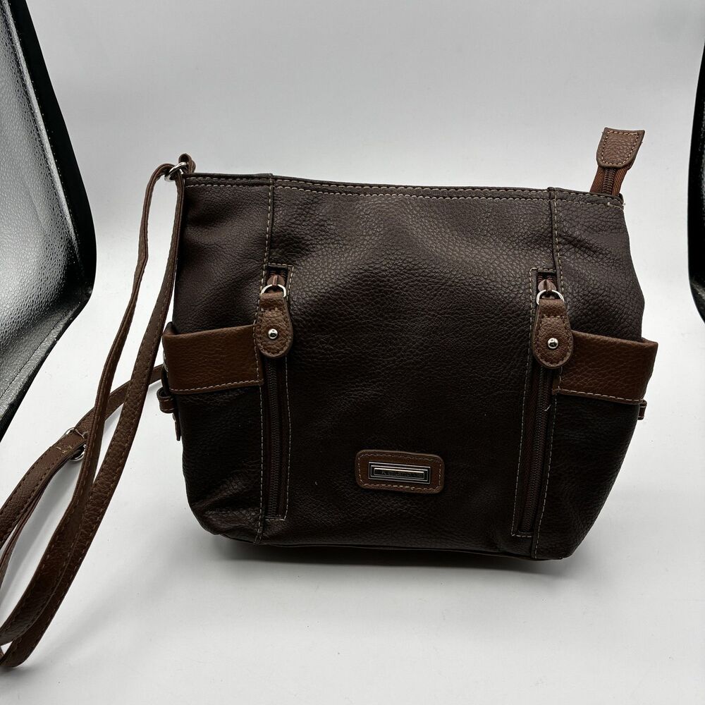 Koltov Brown Faux Leather Crossbody Bag Adjustable Strap Multi-Pocket Handbag